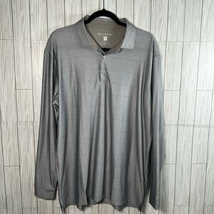 Hickey Freeman Men’s Golf Long Sleeve Performance Polo Shirt Gray Tan Size Large